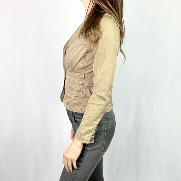 ZINC | 🤎 Light Brown Faded worn V-Nexk Blazer Style Lightweight Jacket Top - Picture 5 of 9